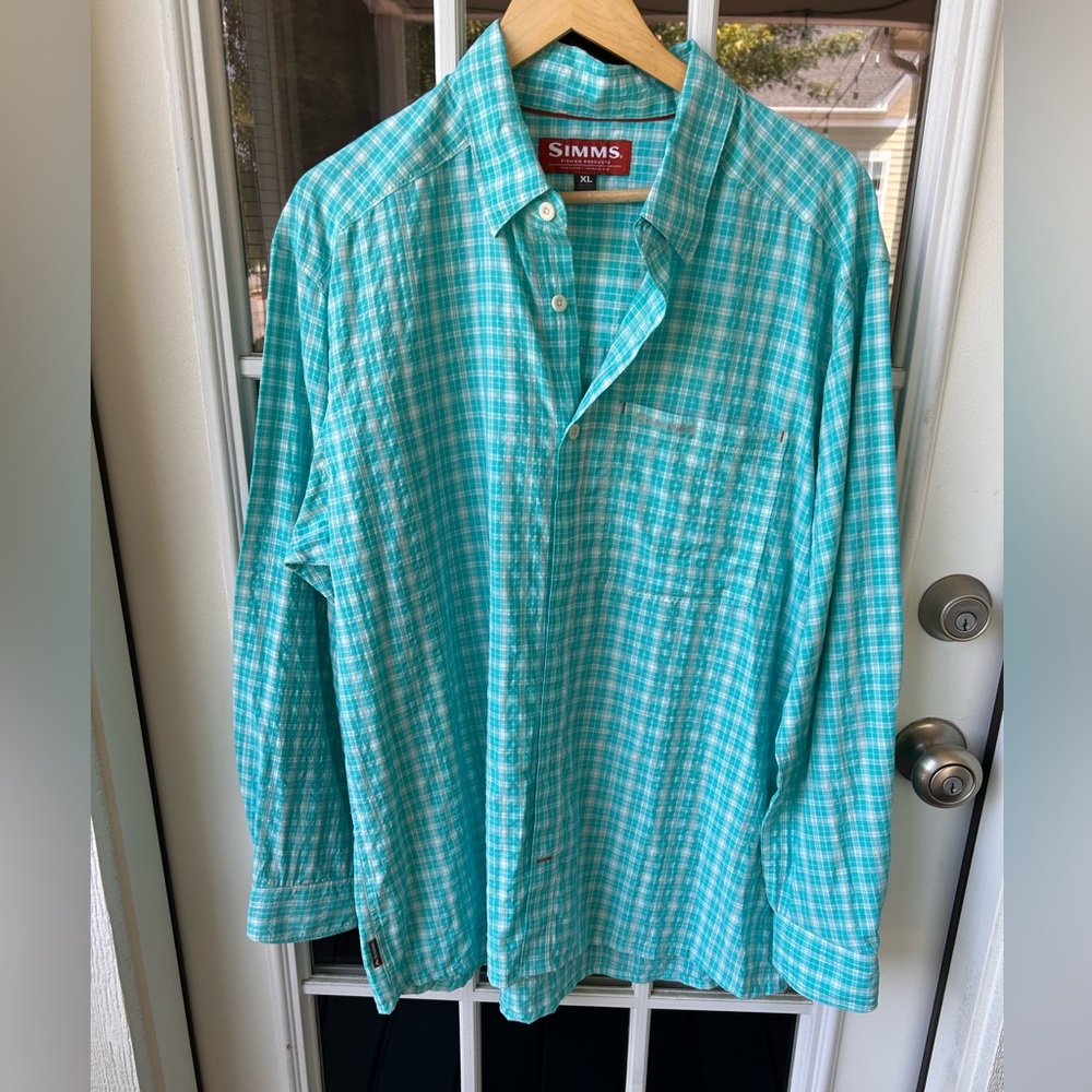 simms fishing big sky long sleeve shirt blue white xl x-large